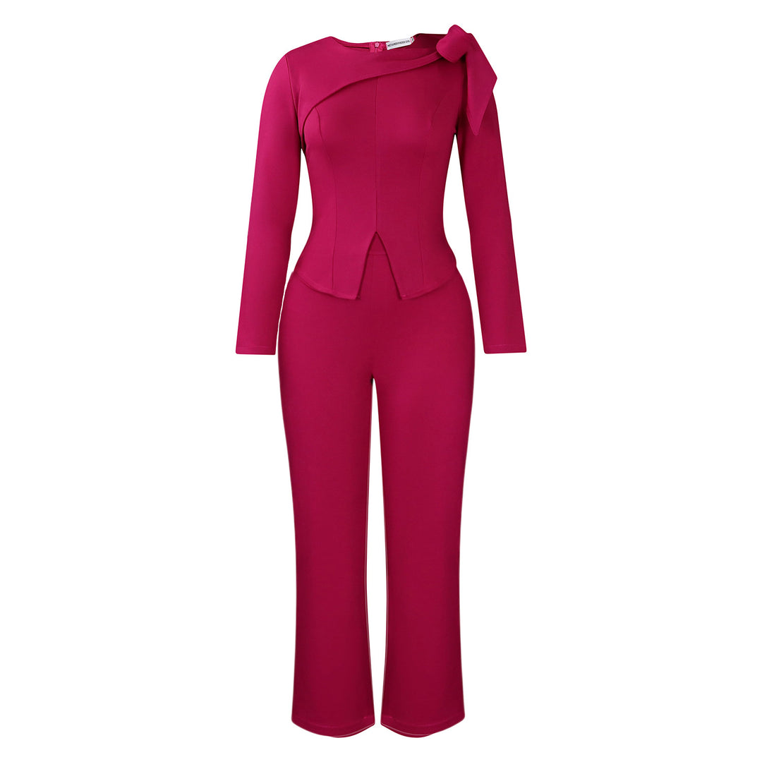 Dame elegant Jumpsuit med asymmetrisk krave og moderne sløjfebind Stilla