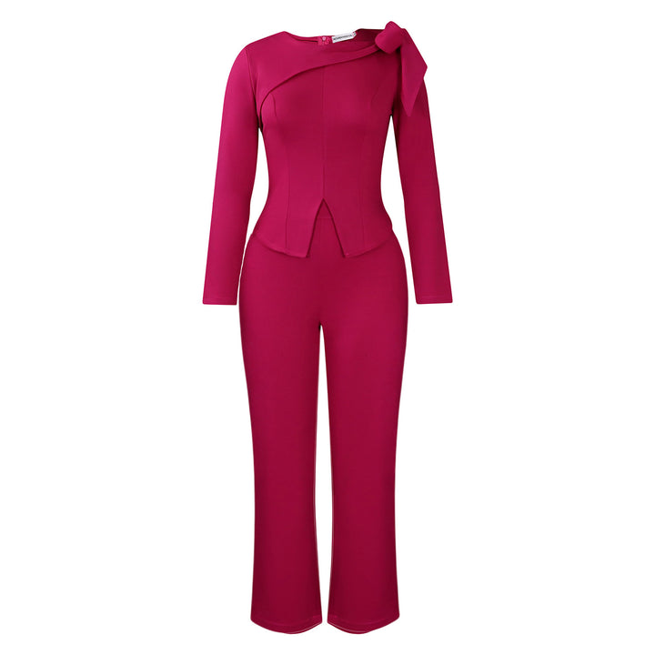 Dame elegant Jumpsuit med asymmetrisk krave og moderne sløjfebind Stilla