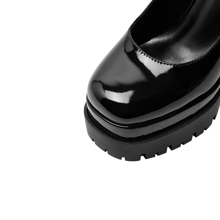 Femme Chunky Platform Mary Jane Hæle med Dobbeltrem og Dekorative Knapper Stilla