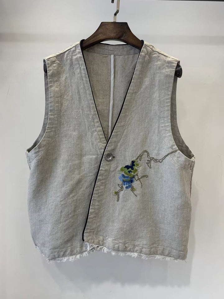 Femme Stilfuld Broderet Denim Veste Stilla