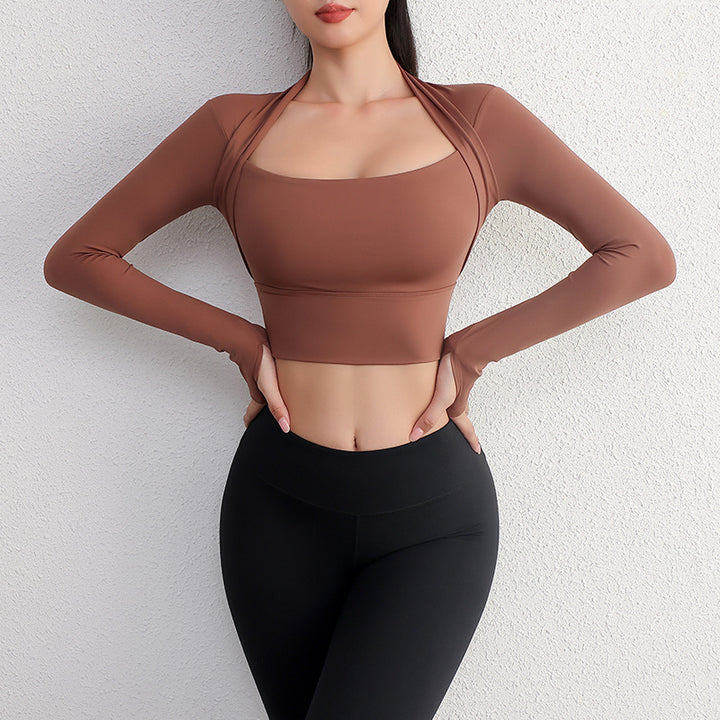 Dame Sporty Langærmet Crop-Top med åbent rygdesign og ekstra lang pasform Stilla