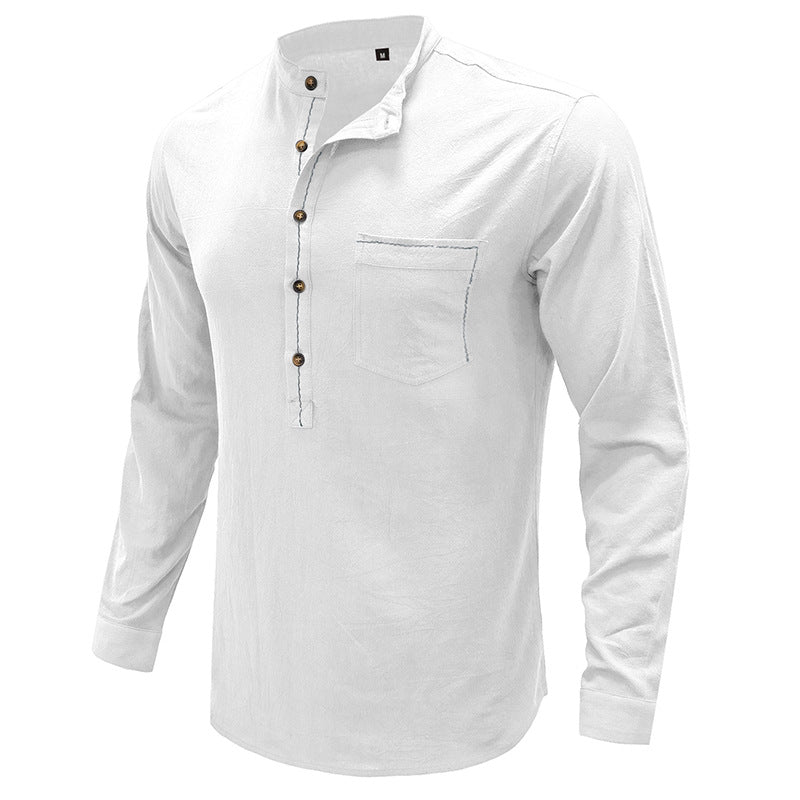 Herrernes langærmede Henley-shirt med moderne krave og praktisk brystlomme Stilla