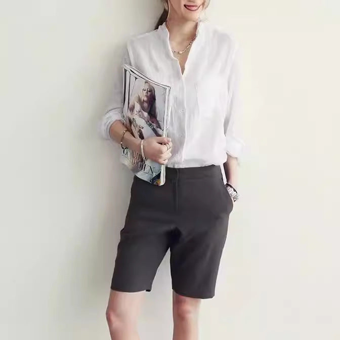 Dame fritid let button-up-shirt og skræddersyede shorts sæt Stilla