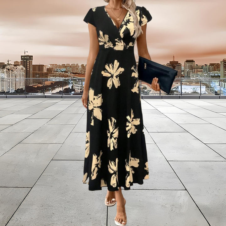 Femme Floral Print Maxi Kjole med Cap-ærmer Stilla