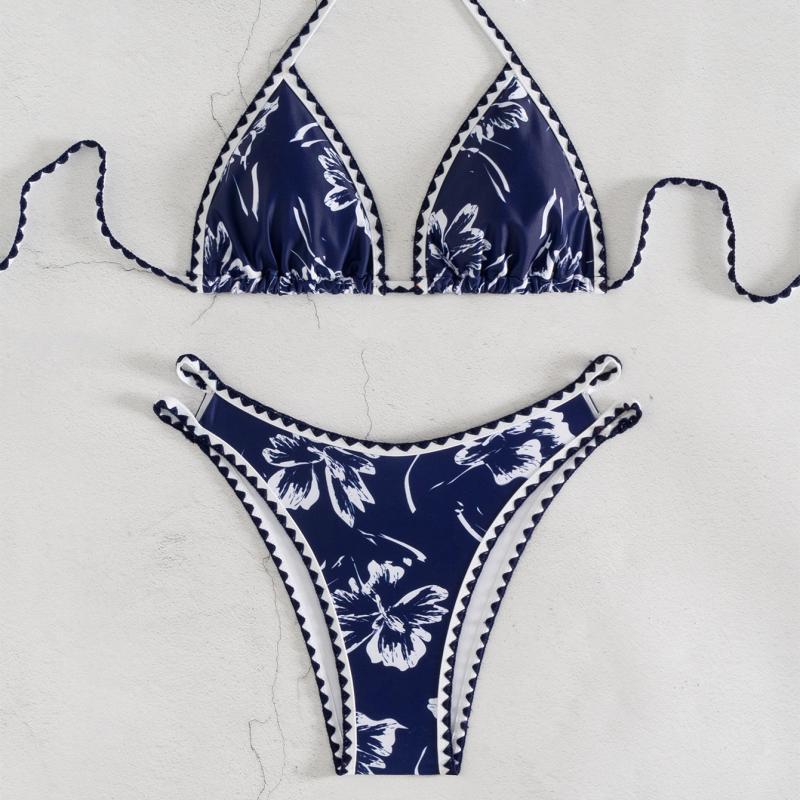 Dame triangel-bikini med floralt design og justerbare stropper Skovae