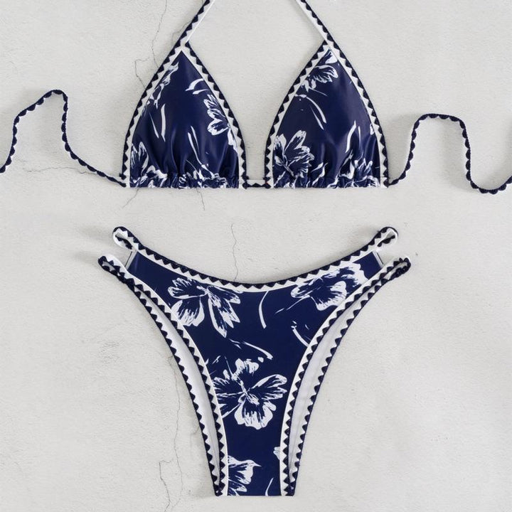 Dame triangel-bikini med floralt design og justerbare stropper Skovae