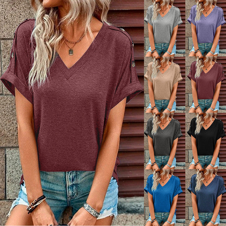 Damer V-hals T-shirt med afslappede skulderdetaljer Stilla