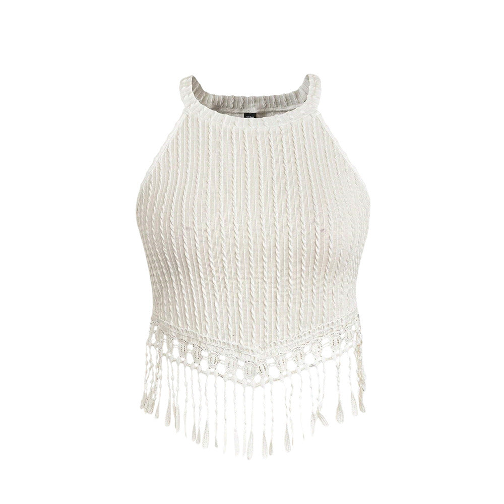Dame trendy haltertop med kunstneriske frynser Stilla