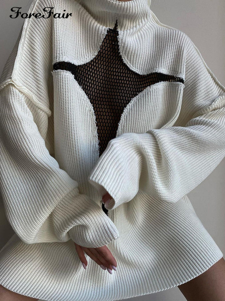 Damer Oversized Strikpullover med innovativt Nettedesign Stilla