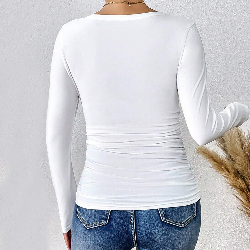 Kvindernes langærmede bodysuit med dyb V-hals og figurskulpturerende design Stilla