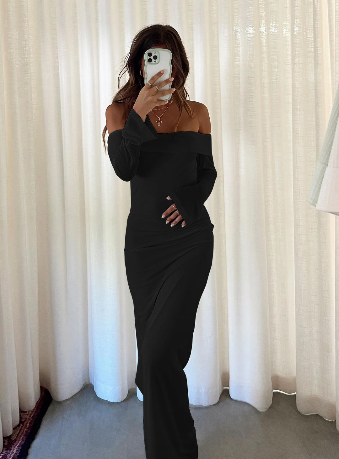 Damer Off-Shoulder Maxikjole med elegant snit og rynker Stilla