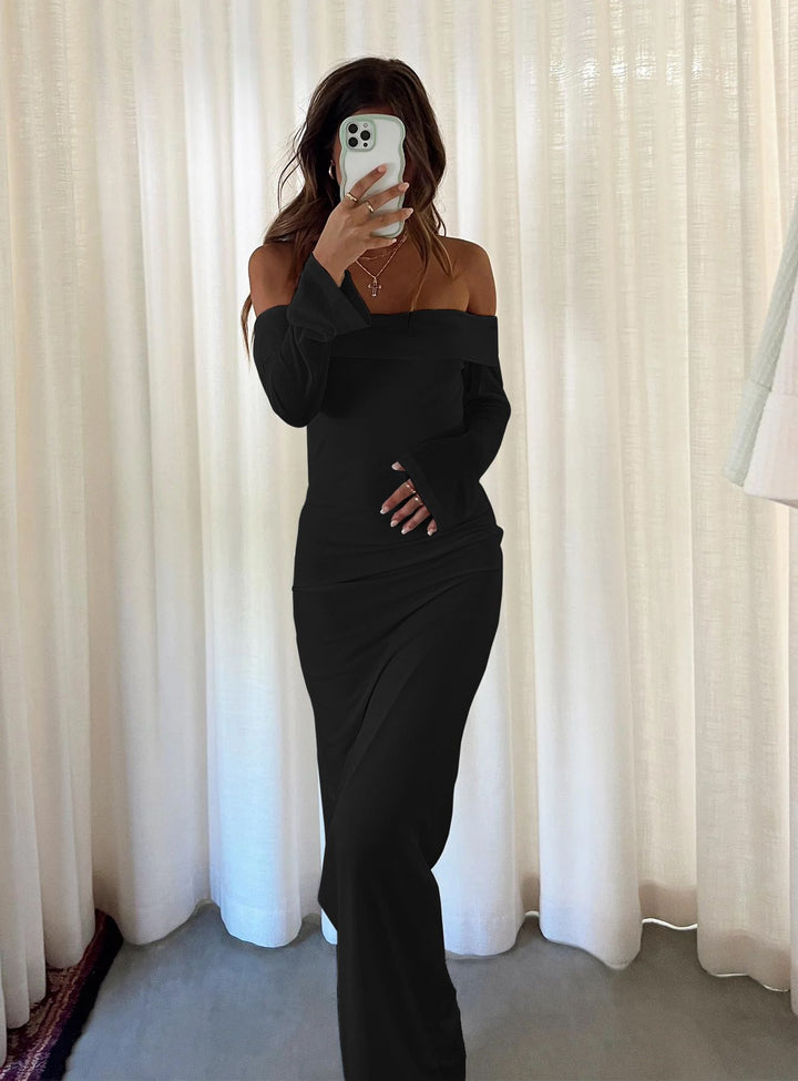 Damer Off-Shoulder Maxikjole med elegant snit og rynker Stilla