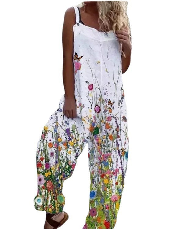 Dame Kunstnerisk Blomster Mønster Overall Stilla