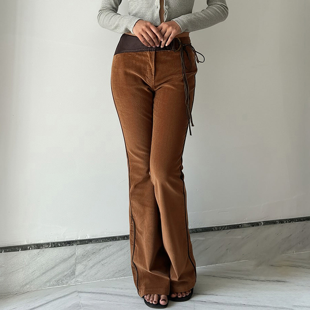 Damen elegante Cordhose mit hohem Bund und seitlichem Kordelzug Skovae