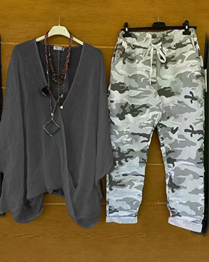 Dame afslappet Overcut Tunika og cargobukser i camouflage-stil Stilla