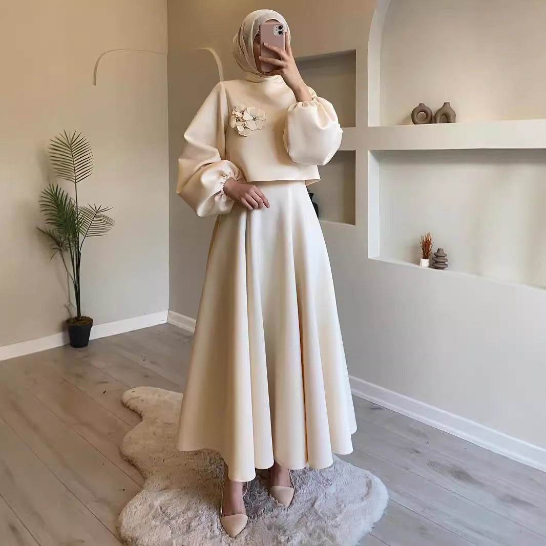 Dame Elegant Maxikjole med puffærmer og floralt detalje Stilla