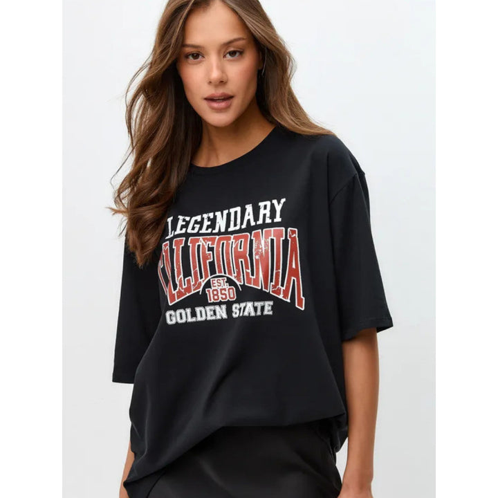 Dame Grafik T-shirt med iøjnefaldende California-print og afslappet snit Stilla