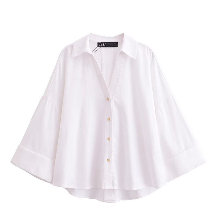 Dame skjorte bluse med afslappet snit og elegante 3/4-ærmer Skovae