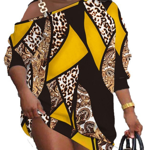 Dame Off-Shoulder Abstrakt Print Kjole Stilla
