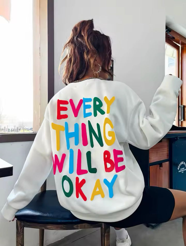 Dame sweatshirt med farverig skrift Stilla