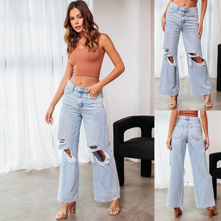 Dame brede jeans med iøjnefaldende huller og trendy design Stilla