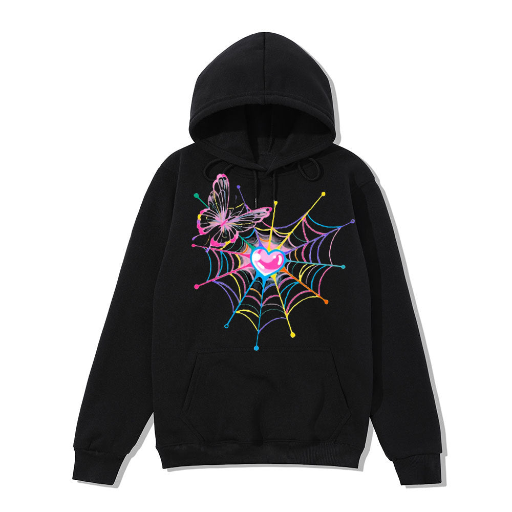 Kvinders hoodie sweatshirts med kreativ sommerfugl og spindelvævsdesign Skovae