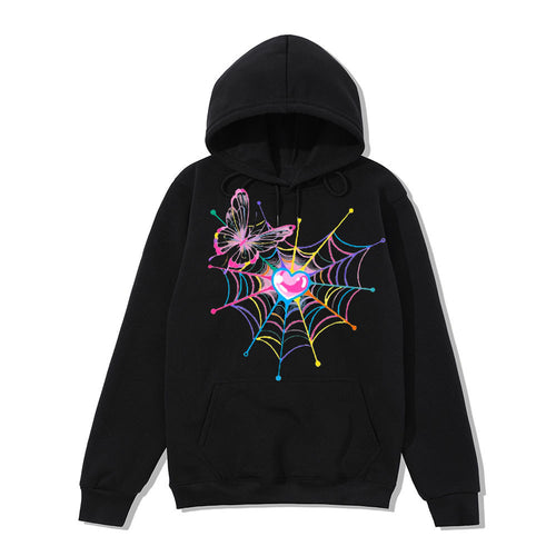 Kvinders hoodie sweatshirts med kreativ sommerfugl og spindelvævsdesign Skovae