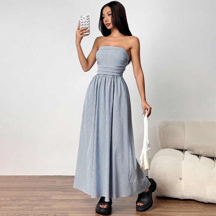 Dame maxikjole med off-shoulder snit og sidelommer Stilla
