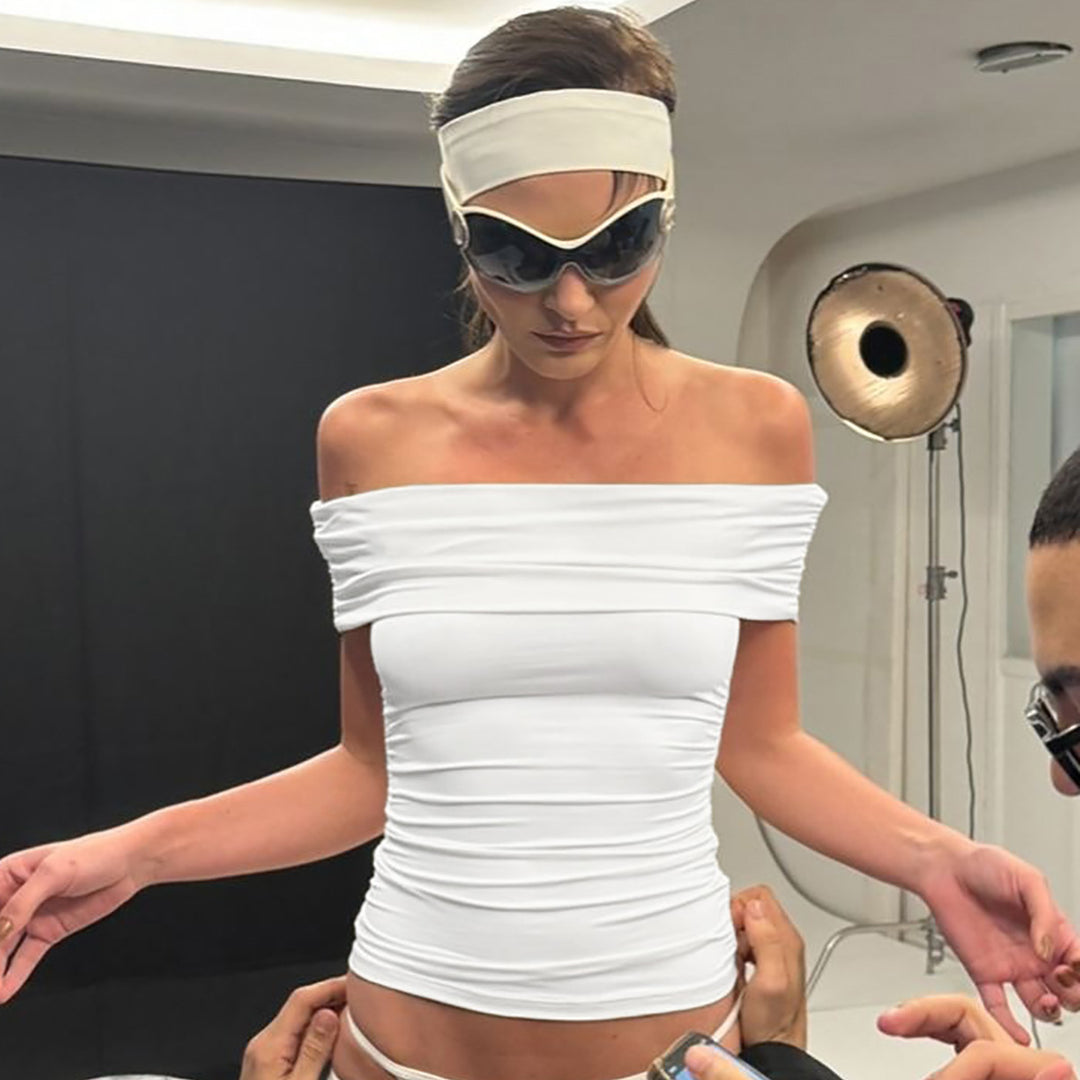 Dame Off-Shoulder Top med rynket design Stilla