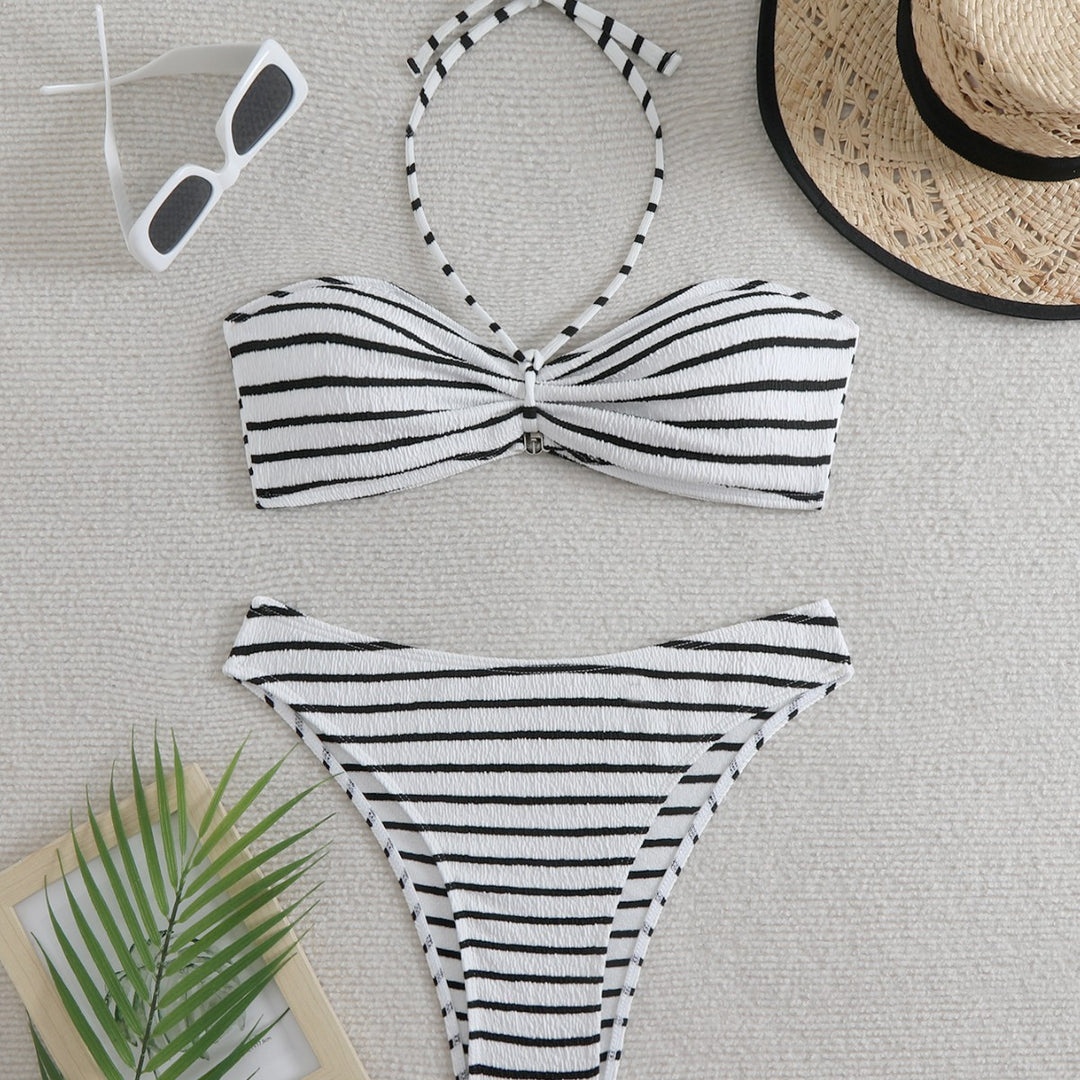 Dame stribet bandeau bikini sæt Stilla