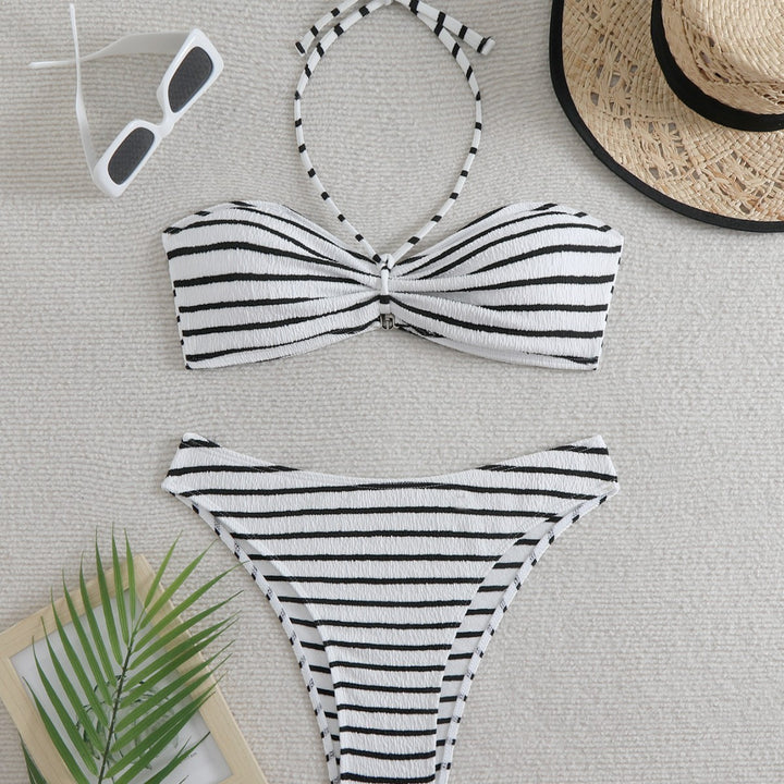 Dame stribet bandeau bikini sæt Stilla