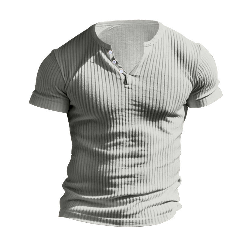 Herre kortærmet Henley T-shirt lavet af struktureret materiale med modetrendy knapper Stilla