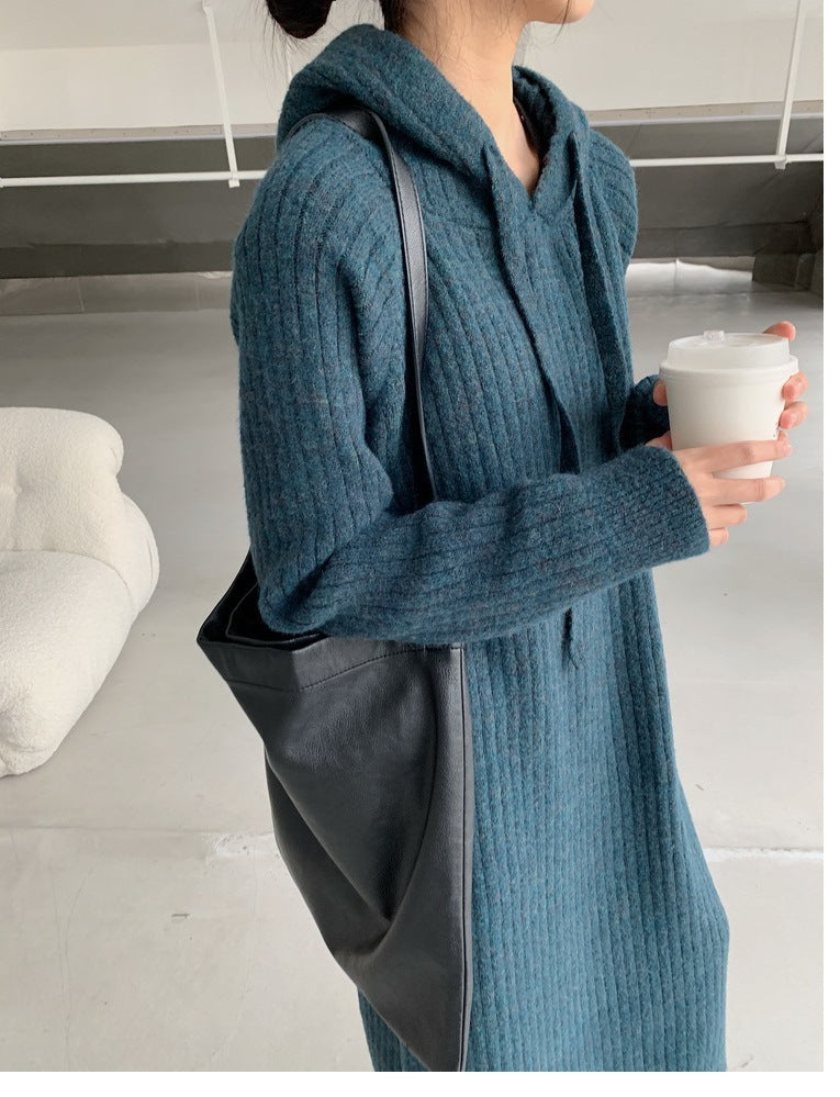 Femme Cozy Strik-Hoodie-Kjole Stilla