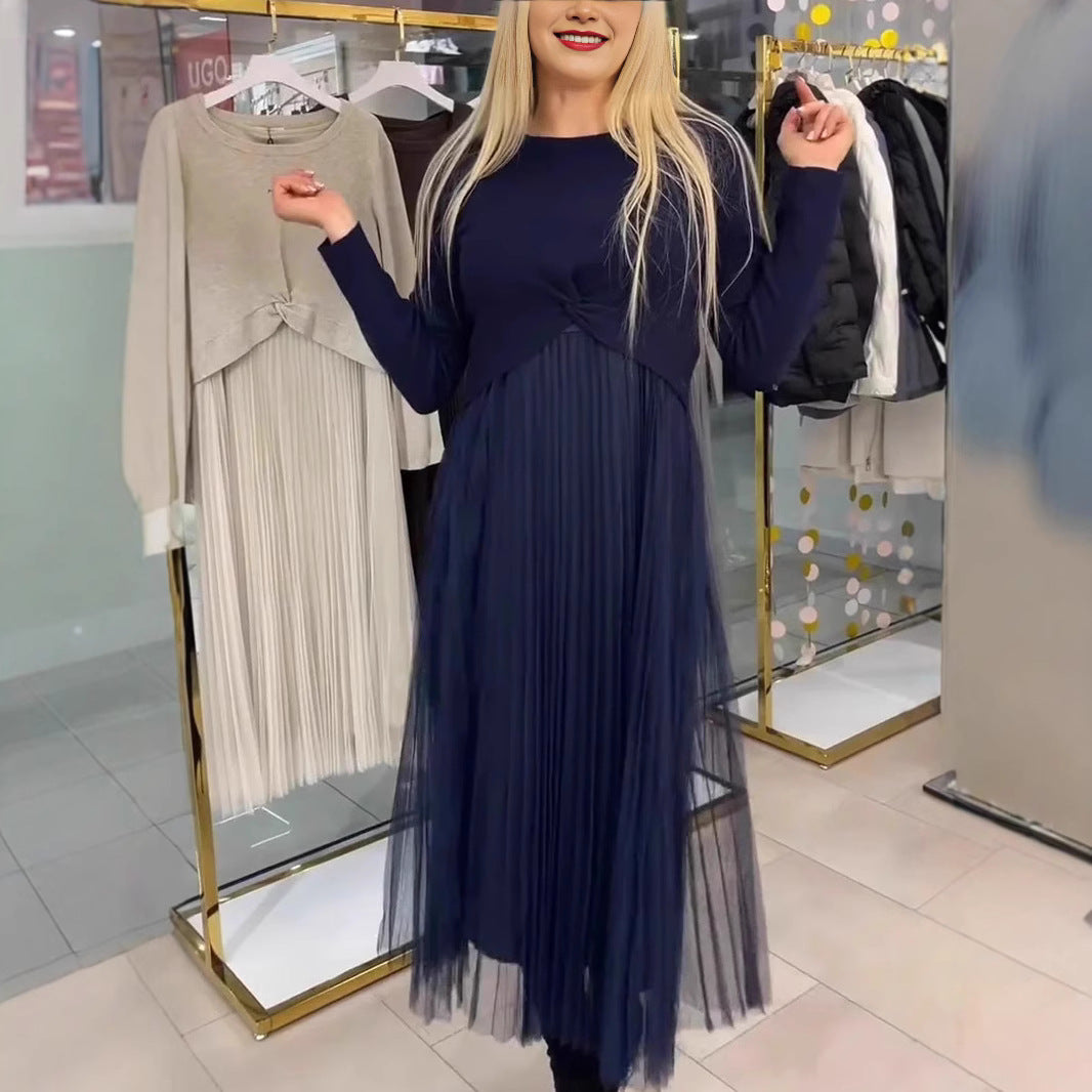 Dame Plisseret Midikjole med elegant Knotedesign Stilla