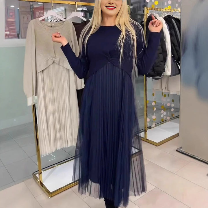 Dame Plisseret Midikjole med elegant Knotedesign Stilla