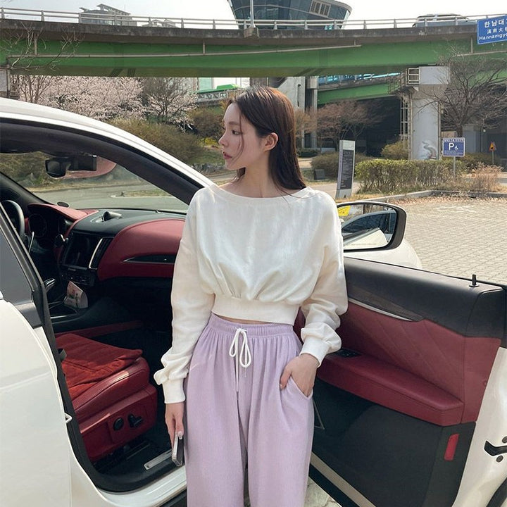 Kvindernes afslappede cropped sweater med elastisk talje Stilla