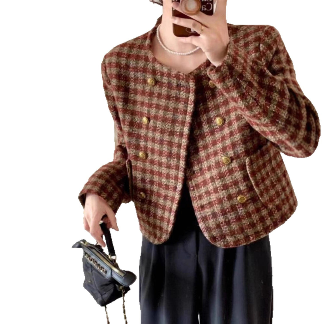 Damer fashionabel kort jakke med ternet mønster Stilla