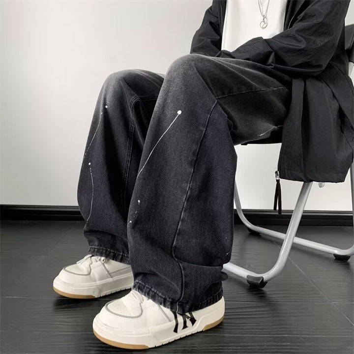Unisex brede jeans med kreative detaljeprints Stilla