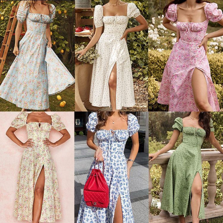 Femme Floral Print Bohemian Maxi Kjole med Sideslids Stilla