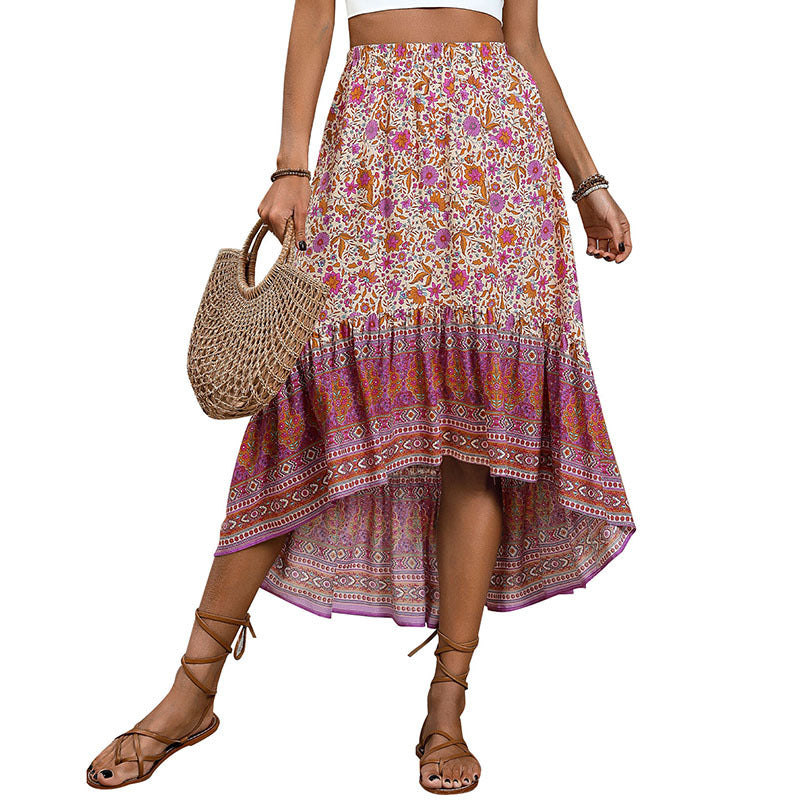 Femme Høj-Dyb Trin Floral Maxi Nederdel Stilla