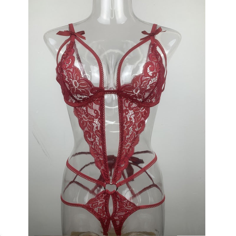 Dame spids-bodysuit med forførende detaljer og dekorative sløjfer Stilla