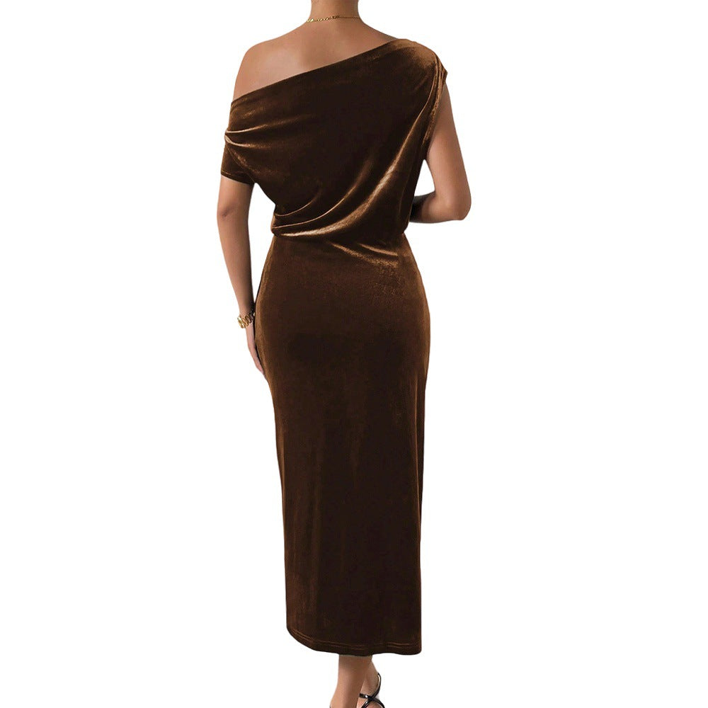 Damer Elegant Maxi Kjole med Off-Shoulder Design og Luksuriøs Samt Stilla