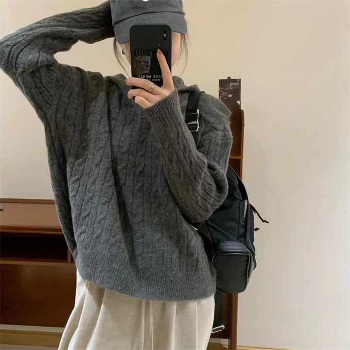 Kvinders Cozy Knit Sweater med Hætte og Kabelmønster Stilla