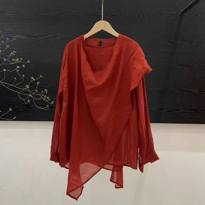 Femme Asymmetrisk Flydende Top med Draperet Halslinje Stilla