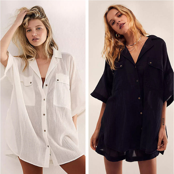 Dame Oversized Skjorte i afslappet look med praktiske lommer Stilla
