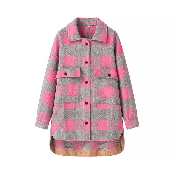Dame Oversized Tjekket Shacket med Lommer Detaljer Stilla