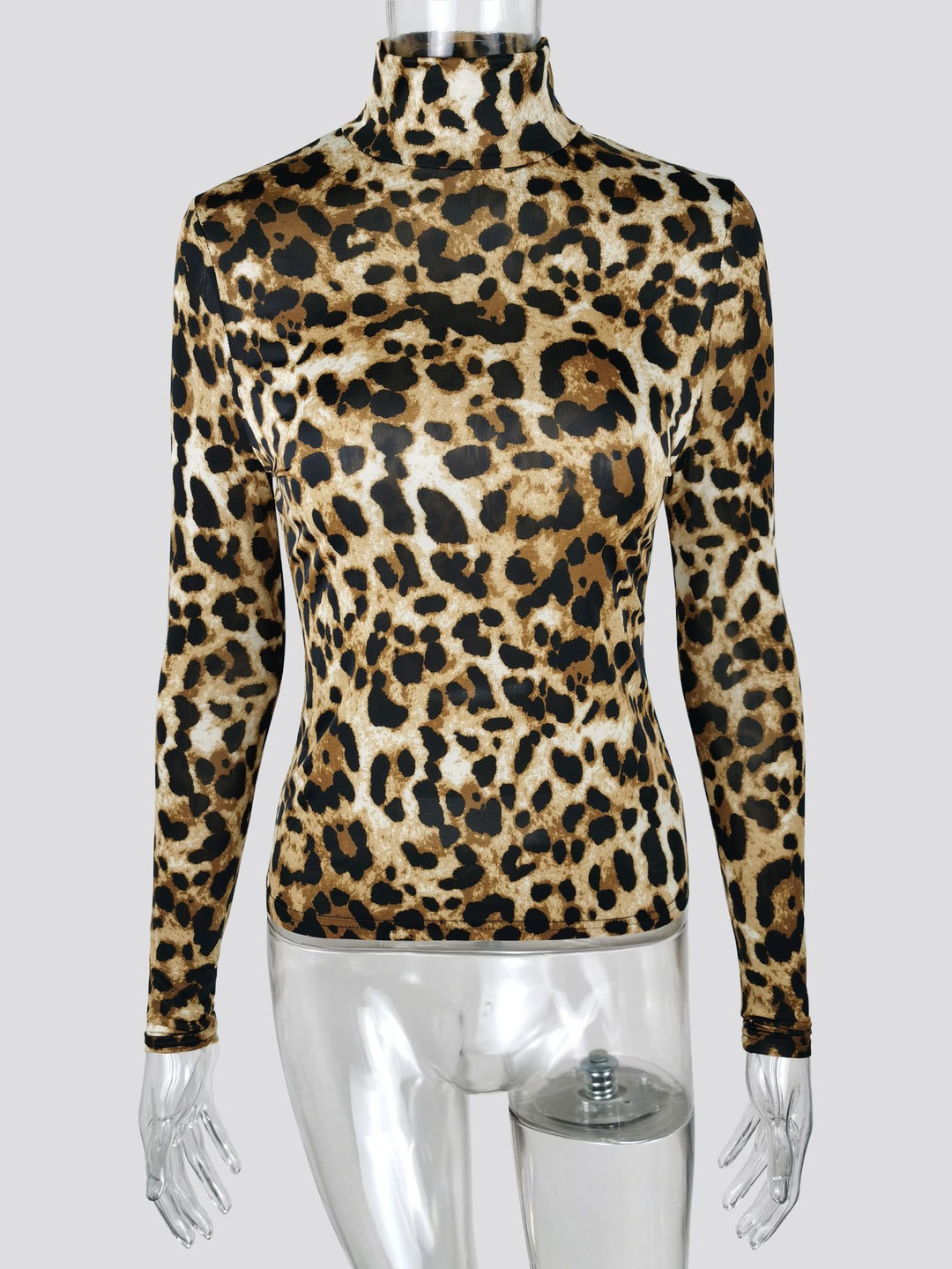 Dame Elegant Langærmet skjorte med ståkrave og leopardmønster Stilla