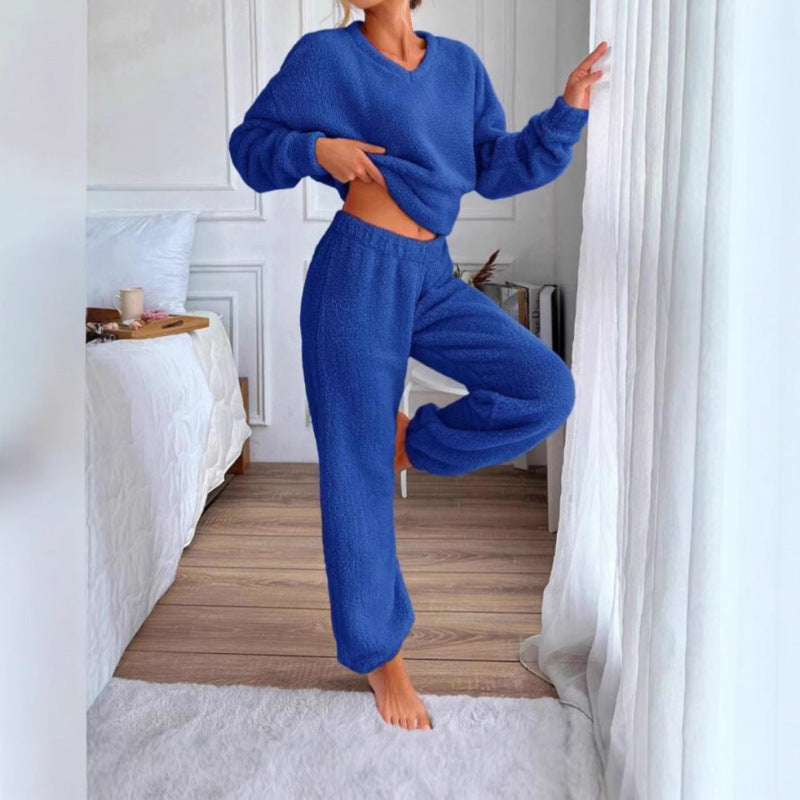 Dame hyggeligt fleece-lounge-sæt med elastisk talje Stilla