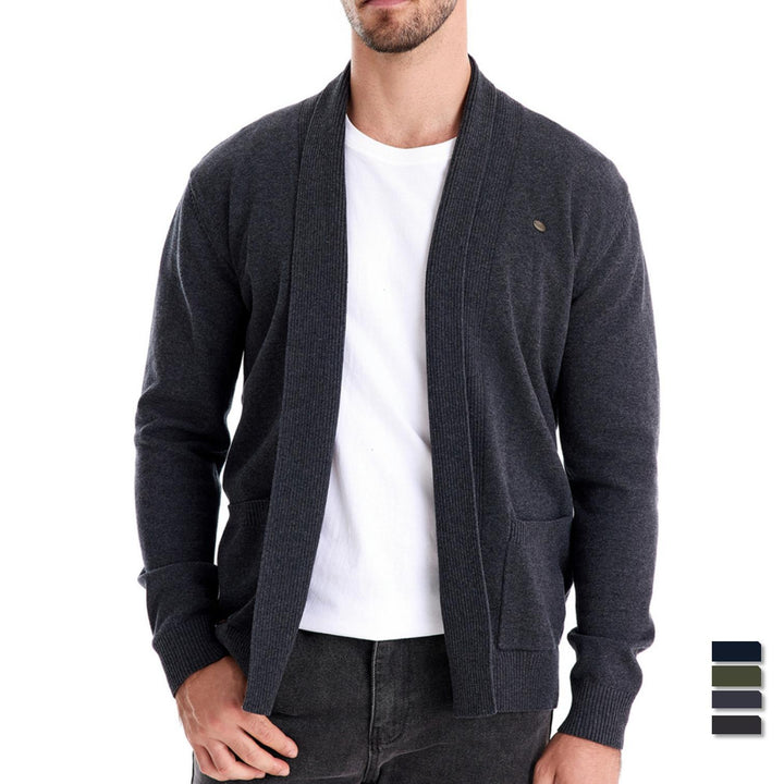 Herrer Åben Strikjakke med elegante Lommer og fin Rib Struktur Stilla