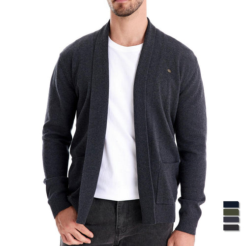 Herrer Åben Strikjakke med elegante Lommer og fin Rib Struktur Stilla
